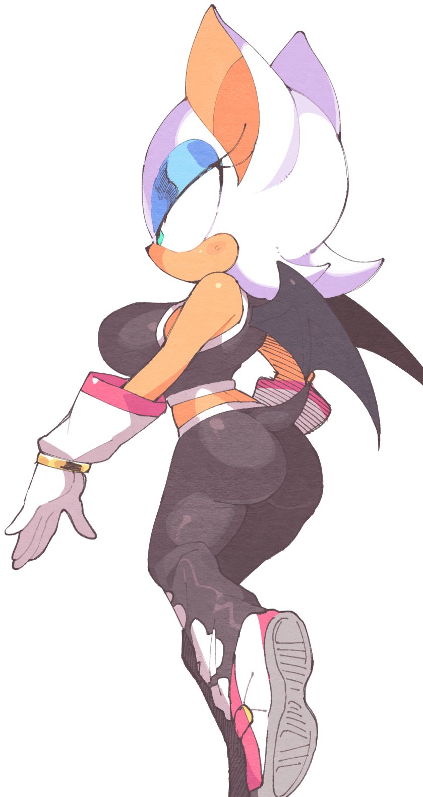 1girls, 2d, anthro, ass, breasts, clothed, color, female, female only, furry, inkerton-kun, inkuusan, jpeg, mobian, mobian (species), mobian bat, rouge the bat, rouge the rider, sega, sonic (series), sonic adventure 2, sonic the hedgehog (series), sports bra, tagme, white background