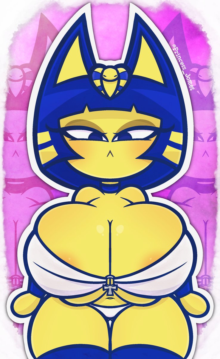 animal_crossing ankha anthro anthro_only big_breasts blue_hair cleavage doubutsu_no_mori egyptian feline female female_only fur furry furry_only huge_breasts makeup nairu_(doubutsu_no_mori) nintendo princess_jomes solo solo_female tail thick thick_legs thick_thighs white_panties yellow_fur