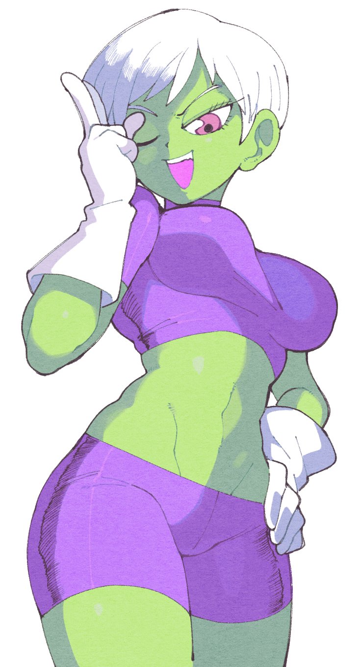2d, cheelai, dragon ball, female, gloves, green skin, green-skinned female, inkerton-kun, inkuusan, short hair, tagme, white hair