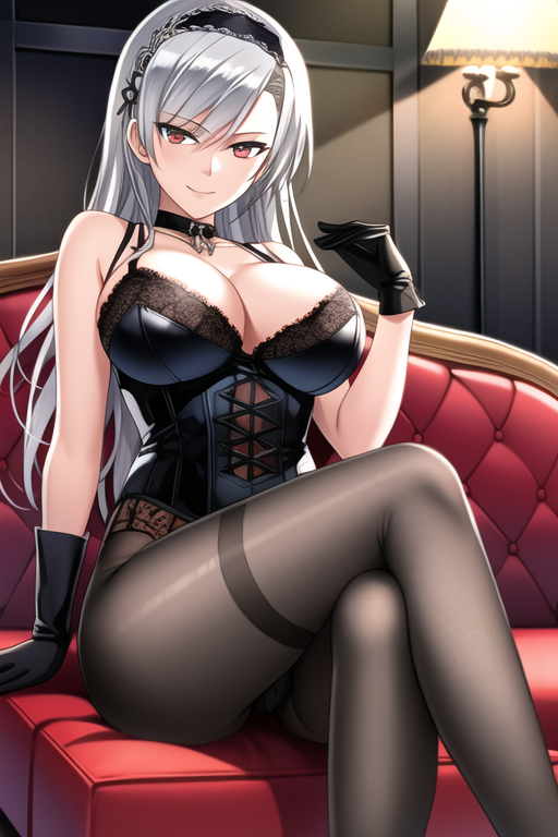 black_clothing classroom_of_the_elite corset gloves kiryuuin_fuuka thighs white_hair youkoso_jitsuryoku_shijou_shugi_no_kyoushitsu_e