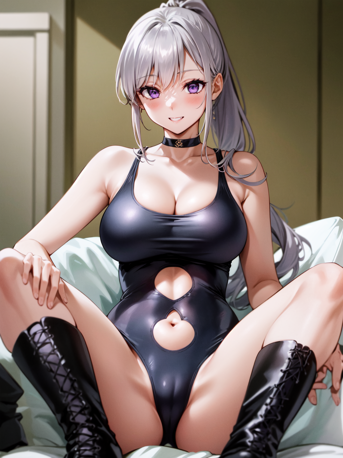 1girls, ai generated, curvy, curvy body, curvy female, curvy figure, female, female focus, female only, highres, latex, latex leotard, leotard, looking at viewer, seductive look, shiny clothes, stable diffusion, swimsuit, tight clothing