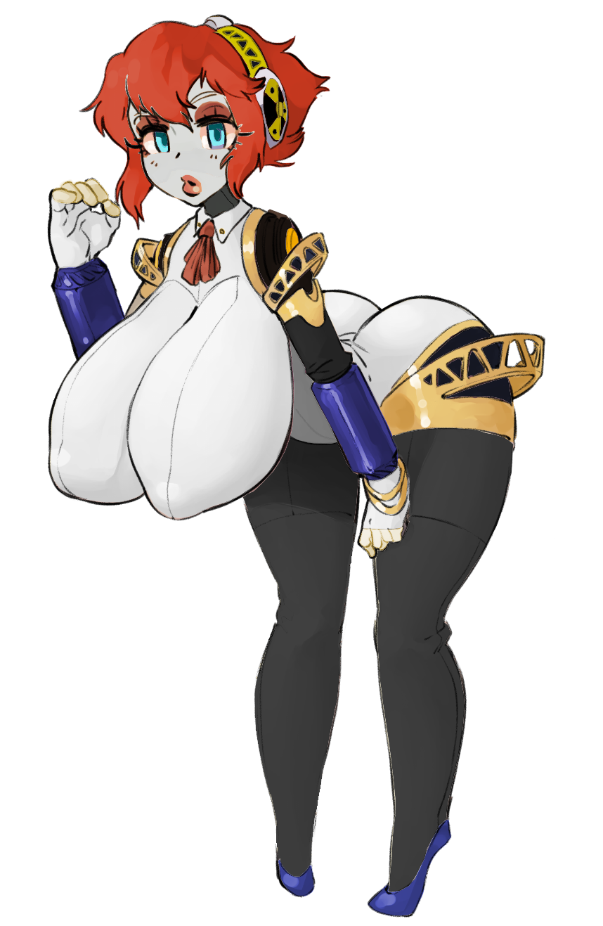 1girl 1girls :o aegis_(persona) aigis_(persona) android bent_over big_ass big_breasts bimbo bimbo_robot_girl bimbofication blank_eyes blue_eyes borvar breasts breasts_bigger_than_head curvy edit empty_eyes eyeshadow female female_only full_body gynoid hanging_breasts headband huge_breasts huge_hips joints large_breasts lipstick long_breasts makeup mechanical medium_hair megami_tensei nipples pale pale_skin persona persona_3 presenting_breasts puffy_areola puffy_nipples recolor red_hair robot robot_girl shin_megami_tensei sidelocks simple_background solo solo_female thigh_gap transformation white_background