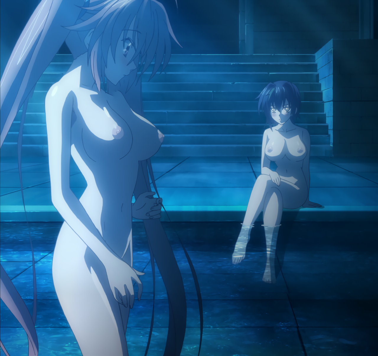 2girls, female, female only, high school dxd, multiple females, multiple girls, naked, screencap, screenshot, shidou irina, stitched, tnk (company), xenovia quarta