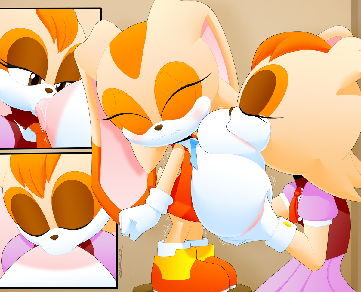 2d, 2girls, anthro, big breasts, blush, breast grab, breast size difference, breast squeeze, breast sucking, breasts, clothing, color, comic, cream the rabbit, dress, exposed breasts, female, female only, furry, grope, huge breasts, incest, jpeg, lagomorph, large breasts, mother and daughter, nipple lick, sega, shaded, slickehedge, sonic (series), sonic the hedgehog (series), vanilla the rabbit, yuri