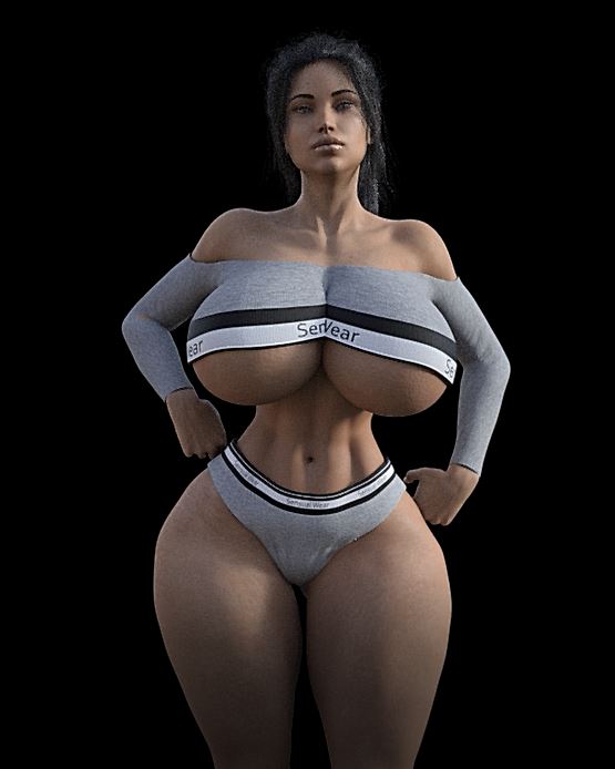 ass_visible_through_thighs big_breasts big_lips big_mouth big_thighs black_background black_hair breasts brown_lips clothing crop_top cropped_legs curvy female fit_female front_view grey_panties hands_on_hips hourglass_figure huge_breasts human hyper_thighs lips long_sleeves navel off_shoulder olive_skin rev2019 small_torso small_waist solo tan_skin thick_thighs thighs thunder_thighs underboob underwear wide_hips