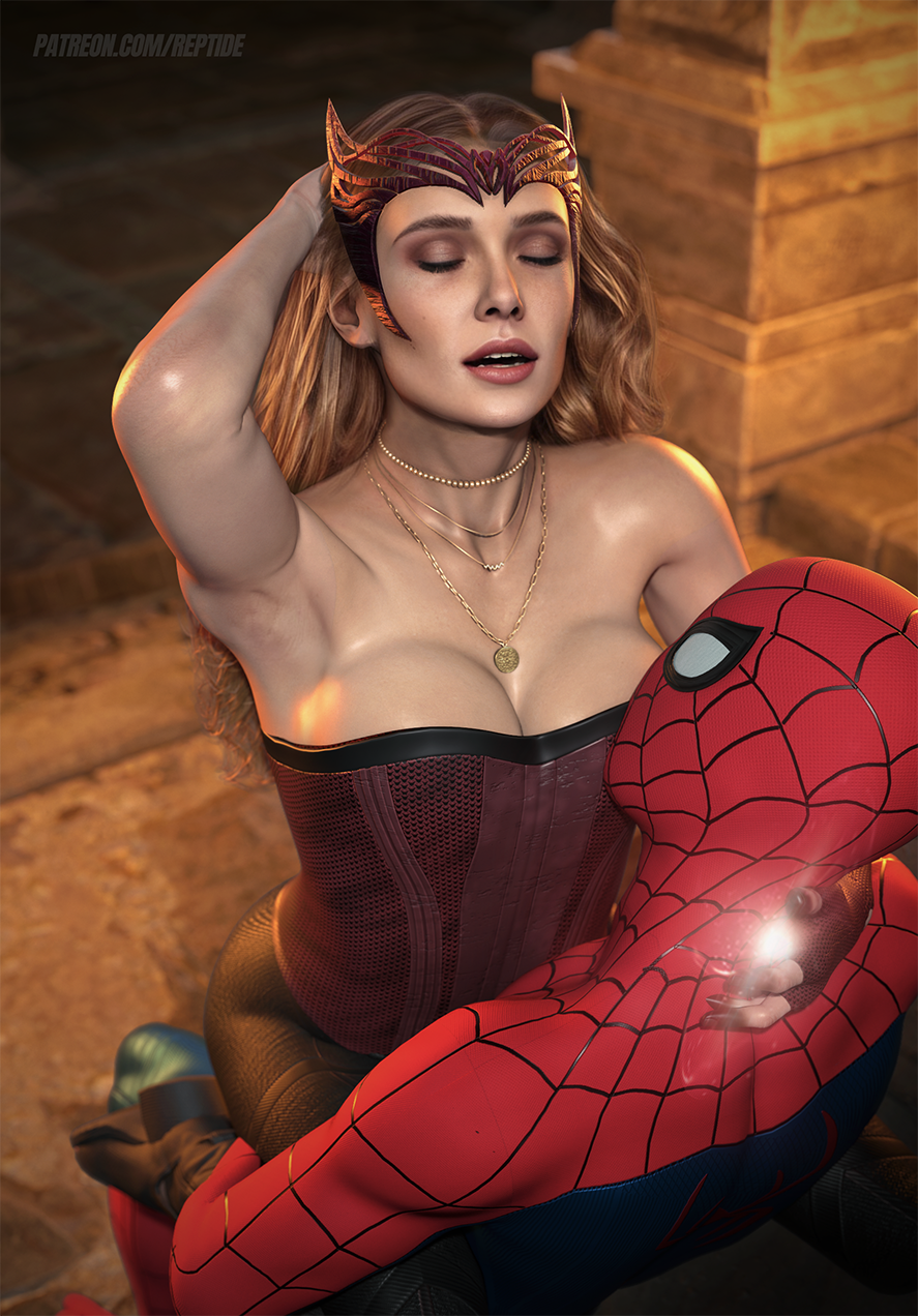 1boy 1boy1girl 1girls 3d armpits avengers big_breasts cleavage closed_eyes corset doctor_strange_in_the_multiverse_of_madness elizabeth_olsen female human human_only large_breasts light-skinned_female light-skinned_male light_skin lingerie long_hair male marvel marvel_cinematic_universe marvel_comics masked_male mature mature_female mutant_(marvel) necklace peter_parker reptide scarlet_witch spider-man spider-man_(series) straight unseen_male_face wanda_maximoff x-men