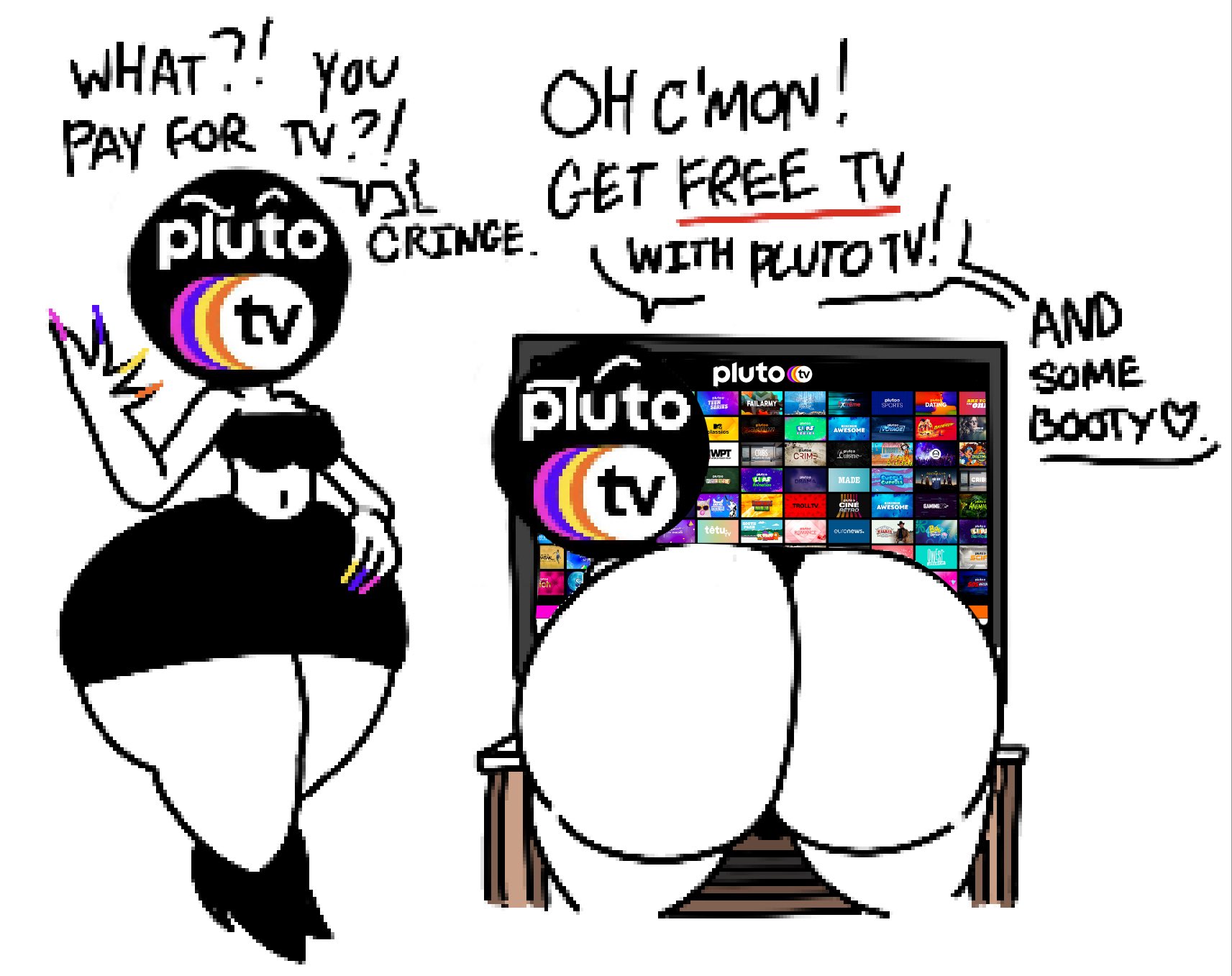 animate inanimate, ass, big ass, colored nails, huge ass, humanized, personification, pluto-tan, pluto.tv, site-tan, streaming, television, text, theslashfive, tv, white background, white body