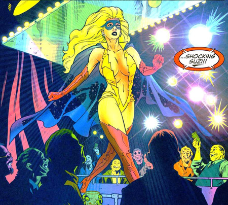 blonde_female blonde_hair cleavage cleavage_cutout dc dc_comics electricity genderswap_(mtf) rule_63 shocking_suzi superheroine