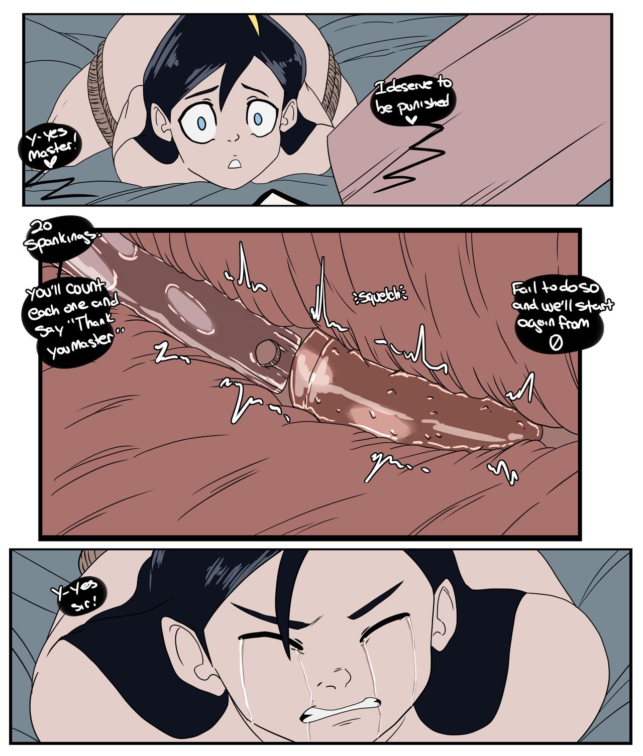 1girls, abducted, anal, arms behind back, arms tied, arms tied behind back, black hair, blue eyes, bondage, bound, bound arms, bound legs, captured, clenched teeth, closed eyes, comic, comic page, comic panel, completely nude, crying, dialogue, dildo, dildo in ass, disney, female, femsub, forced, hairband, inside view, inuyuru, kidnapped, kneeling, leaking, legs apart, legs held open, legs spread, long hair, lying, lying on stomach, male, maledom, naked, nude, nude female, pixar, restrained, rope, rope bondage, sex toy, smooth skin, spread legs, spreading, tears, text, the incredibles, violet parr, x-ray