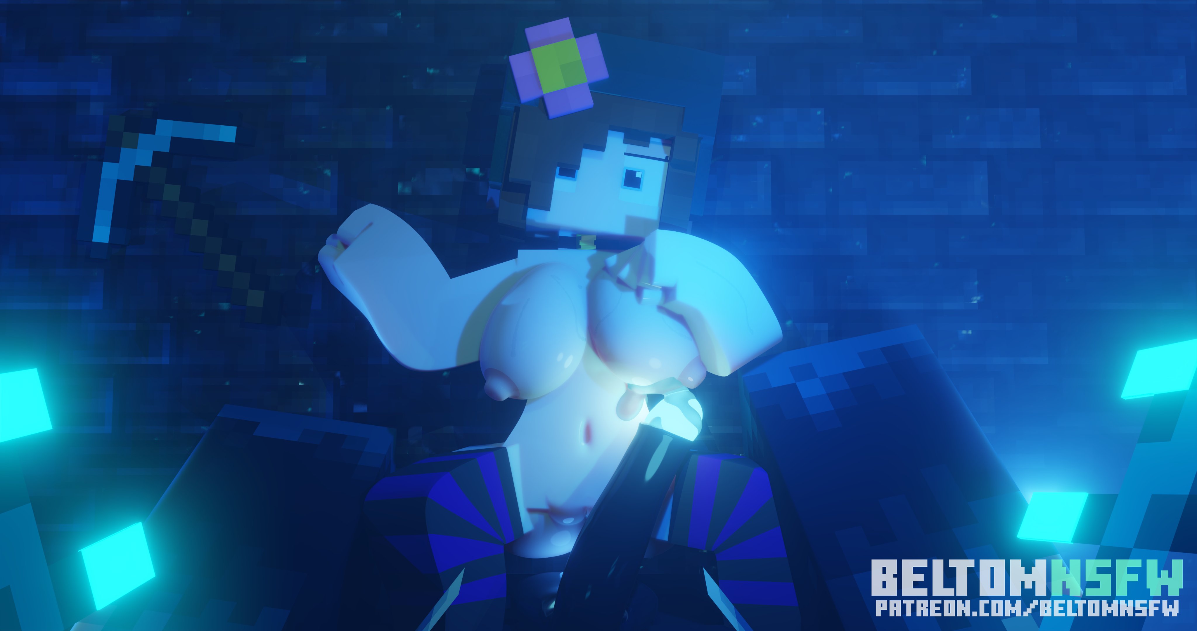 1boy, 1girls, 3d, beltomnsfw, blue eyes, brown hair, creature, female, flower in hair, horny female, human female, humanoid, jenny belle (slipperyt), male, mine-imator, minecraft, minecraft mob, mob, monster, outside, penis, riding, straight, tagme, warden (minecraft)