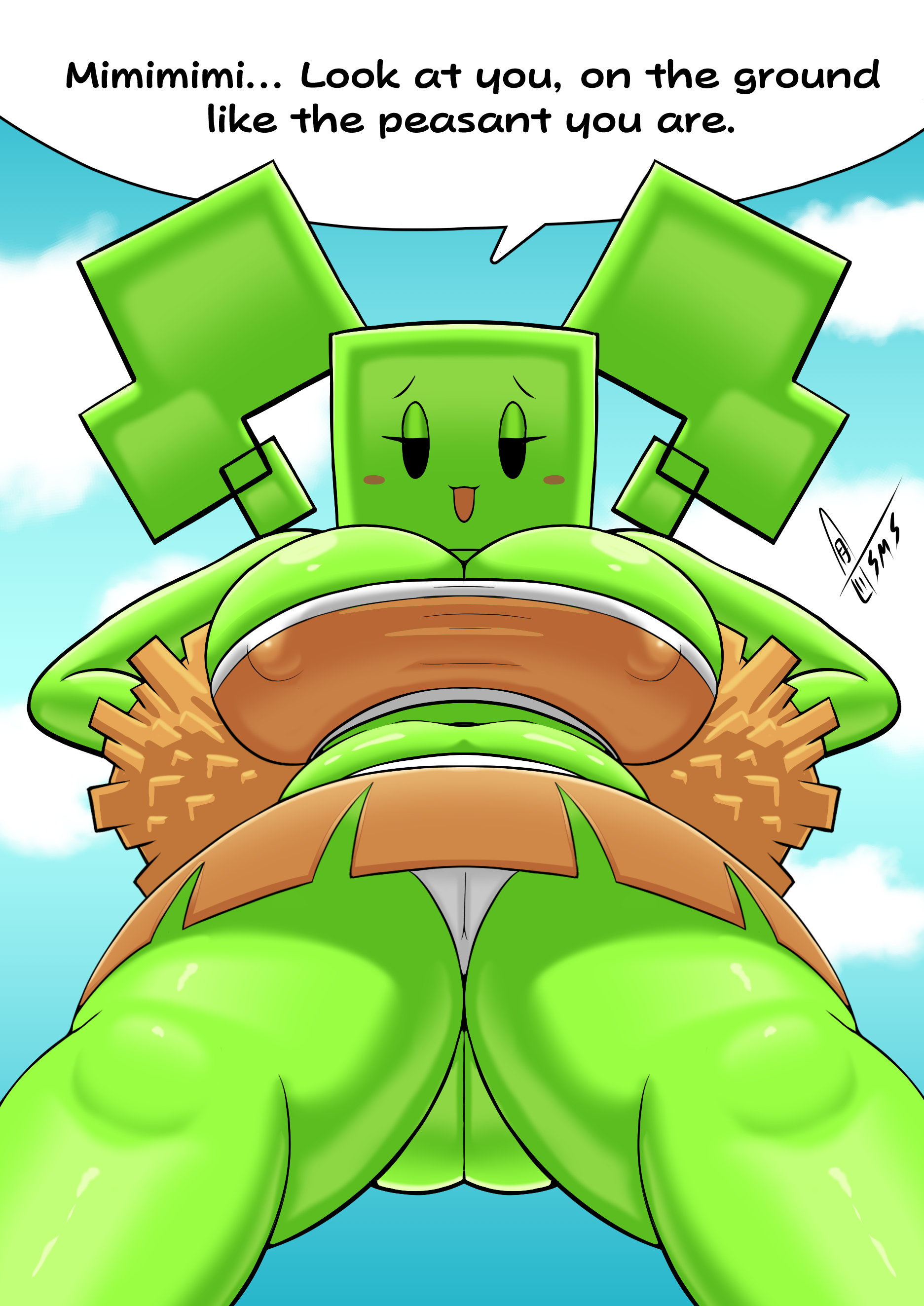 big ass, big breasts, cheerleader, cheerleader outfit, cheerleader uniform, green body, green skin, mario (series), mimi (super paper mario), nipples visible through clothing, paper mario, super paper mario, supermoonshroom
