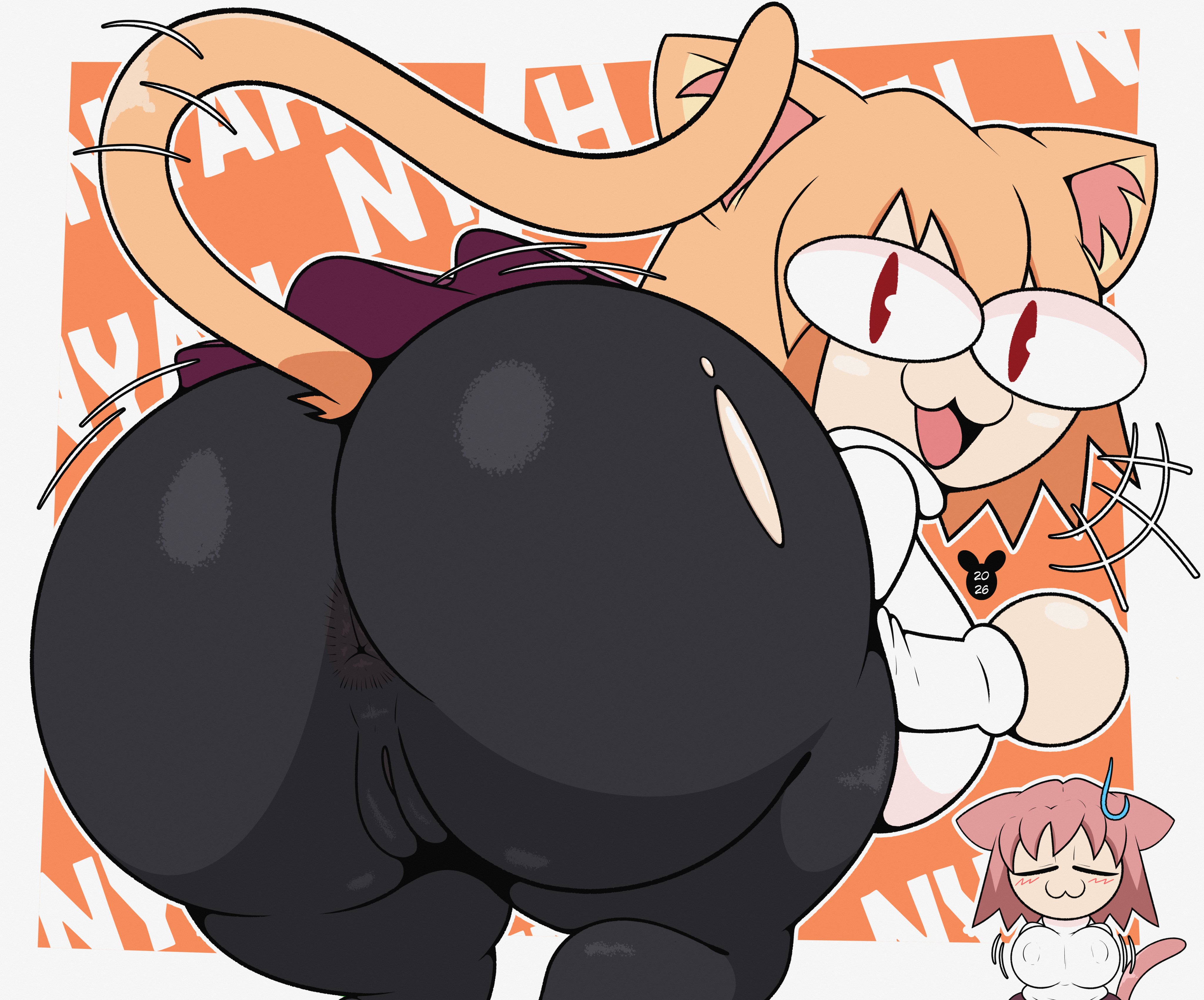 :3, anus, ass, ass focus, big ass, big breasts, breasts, bubble ass, bubble butt, cat ears, cat girl, cat tail, catgirl, clothed female, clothing tear, female, female focus, female only, huge ass, huge breasts, looking at viewer, looking back, luanctoons, melty blood, neco-arc, neco-arc destiny, nipples, red eyes, shaking ass, shaking breasts, skin tight, skintight, skintight bodysuit, skintight clothing, skirt, smile, stockings, tail, thighhighs, vagina, visible anus, visible pussy, visible vagina, wide hips, y-anus, yellow hair