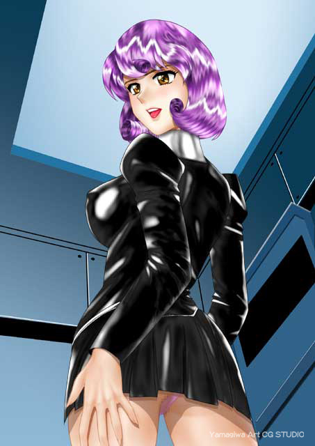 1girls agent_aika ass black_delmo black_delmo_leader breasts censored delmo delmogeny_uniform female human large_breasts pale-skinned_female pale_skin purple_hair short_hair skirt solo tagme uniform villainess