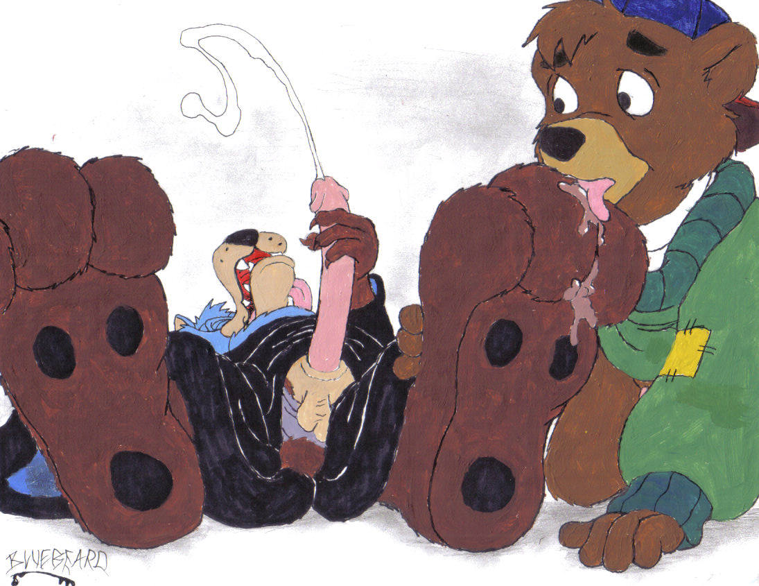 2boys anthro bear bluebeard_the_killer cum cumshot disney feet foot_fetish foot_focus foot_lick fur furry furry_only kit_cloudkicker male male_only mammal multiple_males penis tagme talespin timon-berkowitz yaoi