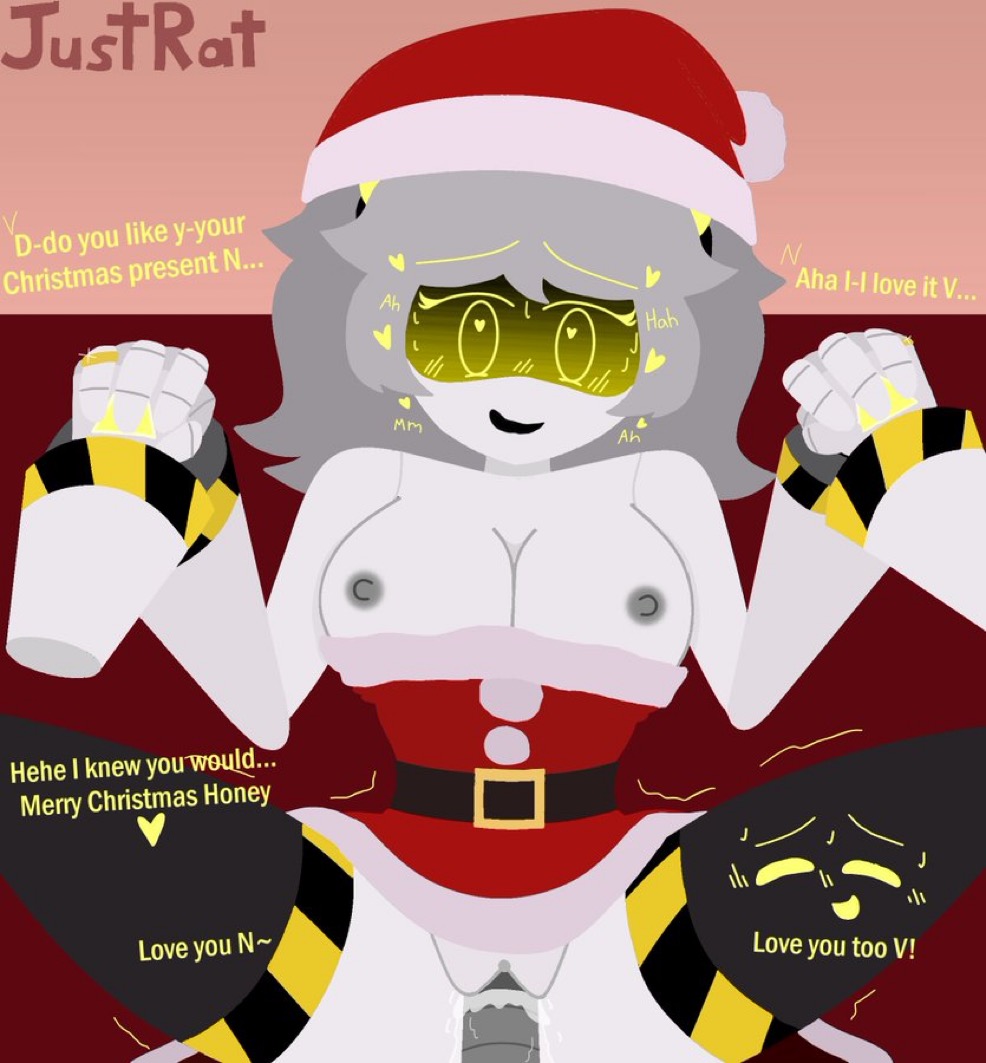 areolae, boobs, breasts, cheating boyfriend, christmas, christmas clothing, christmas outfit, cock, dick, drone, envy (murder drones), female, male, male/female, murder drones, n (murder drones), nipples, penis, penis in pussy, pussy, robot, santa hat, serial designation n, serial designation v, sex, tits, v (murder drones), vagina, vaginal, vaginal penetration, vaginal sex