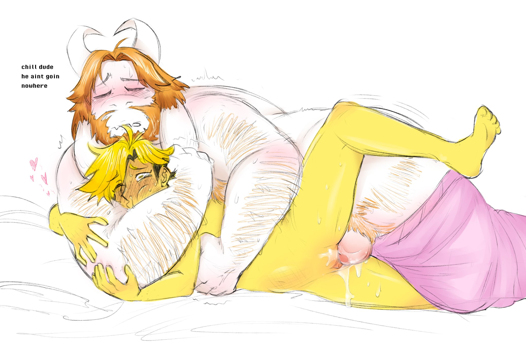 2boys, anthro, anthro on human, anthro penetrating, anthro penetrating human, arm hair, asgore dreemurr, asgore dreemurr (deltarune), balls, bara, bear (body type), beard, big arms, bigger dom, bigger male, bigger penetrating smaller, blonde, blonde hair, blonde male, blush, blushing, choke hold, chubby, chubby male, climax, climaxing, closed eyes, cum, cum in pussy, cum inside, cuntboy, deltarune, dilf, facial hair, flowery, from behind, fucked from behind, fucked senseless, furry, gay, gay male, gay sex, goat, goat horns, grabbing, grabbing from behind, hairy, hairy male, horn, horns, hug, hugging, hugging from behind, interspecies, laying down, long ears, male, muscular, muscular male, orgasm, orgasm face, partially clothed, penetration, penetration from behind, penis, romantic, sex from behind, size difference, skinny, skinny male, smaller male, smaller penetrated, testicles, text, twink, twink penetrated, undertale, undertale (series), utdr (toby fox), vaginal, vaginal penetration, vaginal sex, white background, white body, white fur, yaoi