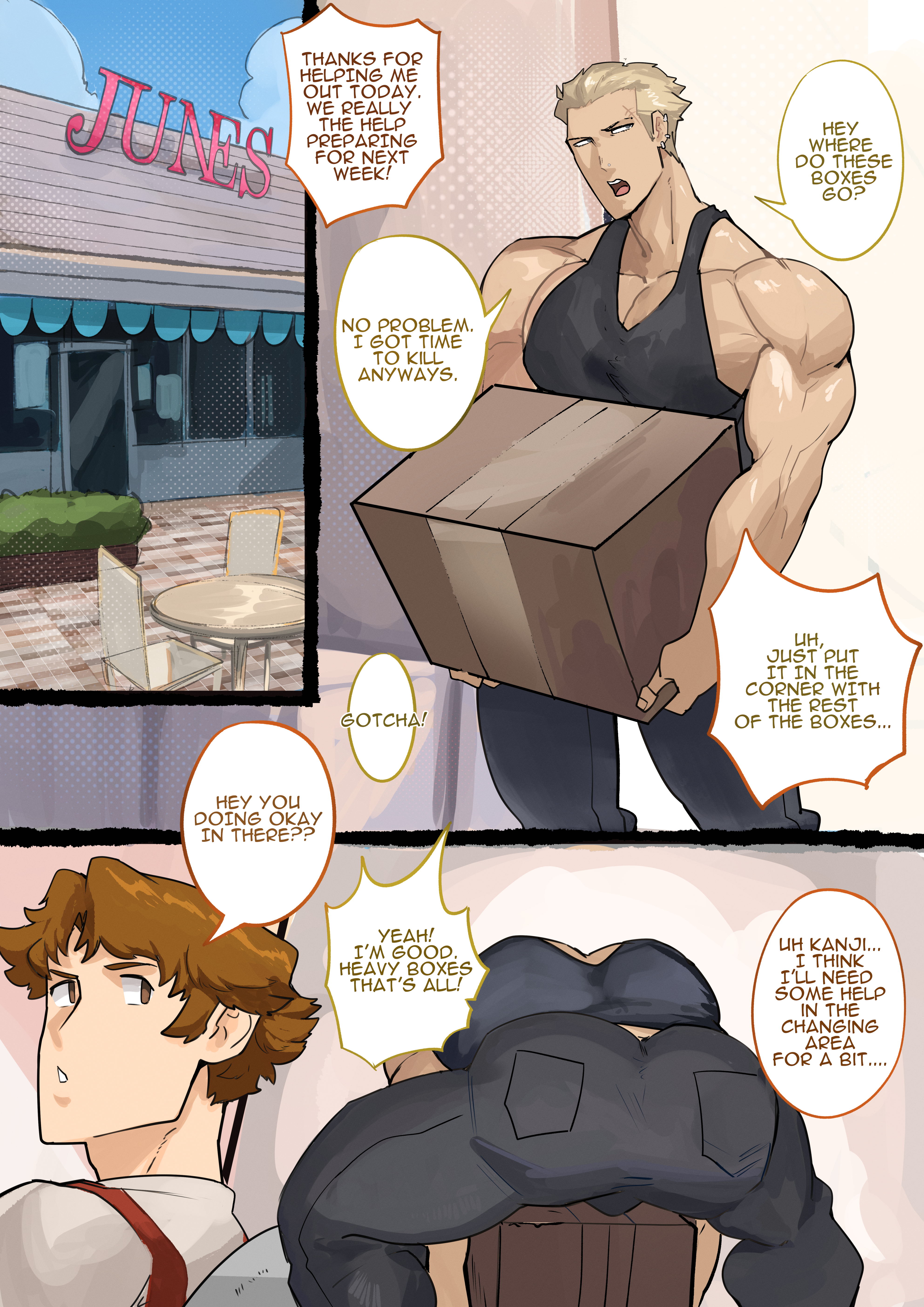 bara, comic, gay, hanamura yousuke, kaito draws, persona, persona 4, tatsumi kanji