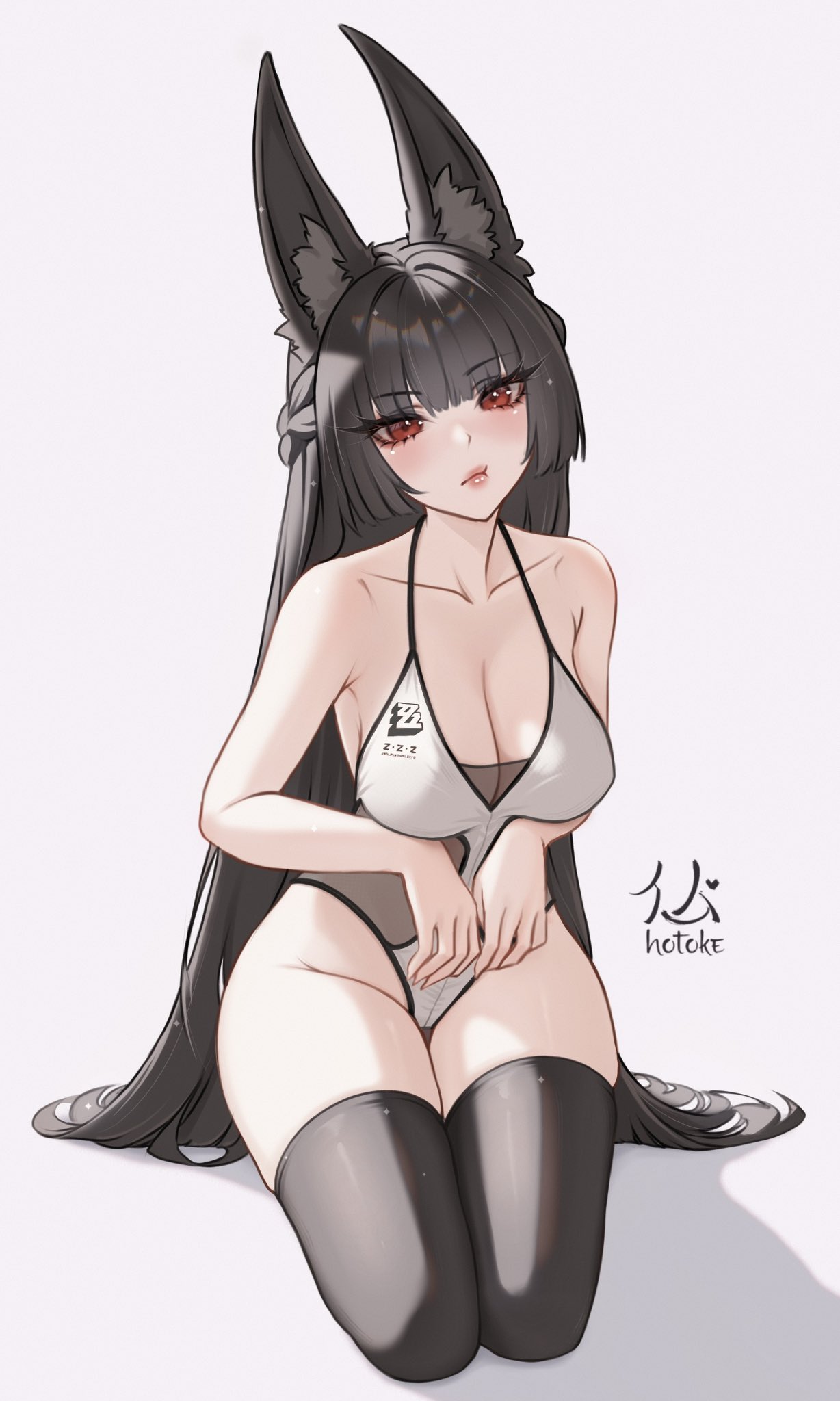 1girls, breasts, female, female focus, female only, fox girl, hoshimi miyabi, hotoke shizuka, large breasts, light skin, light-skinned female, solo, thick thighs, thighhighs, thighs, wide hips, zenless zone zero
