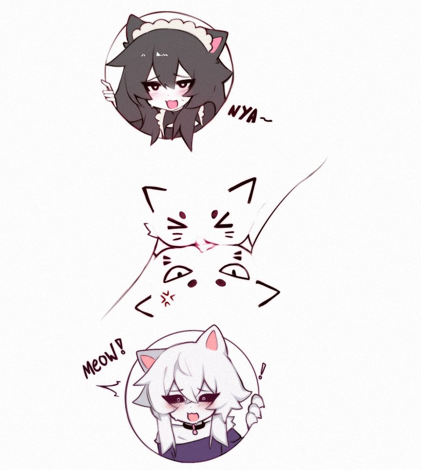 2girls, bunny bunkai, cat, cat ears, catgirl, do you want to pet my cat (meme), female, female only, lesbian sex, maid, meowing, pussy, scissoring, tribadism, yuri