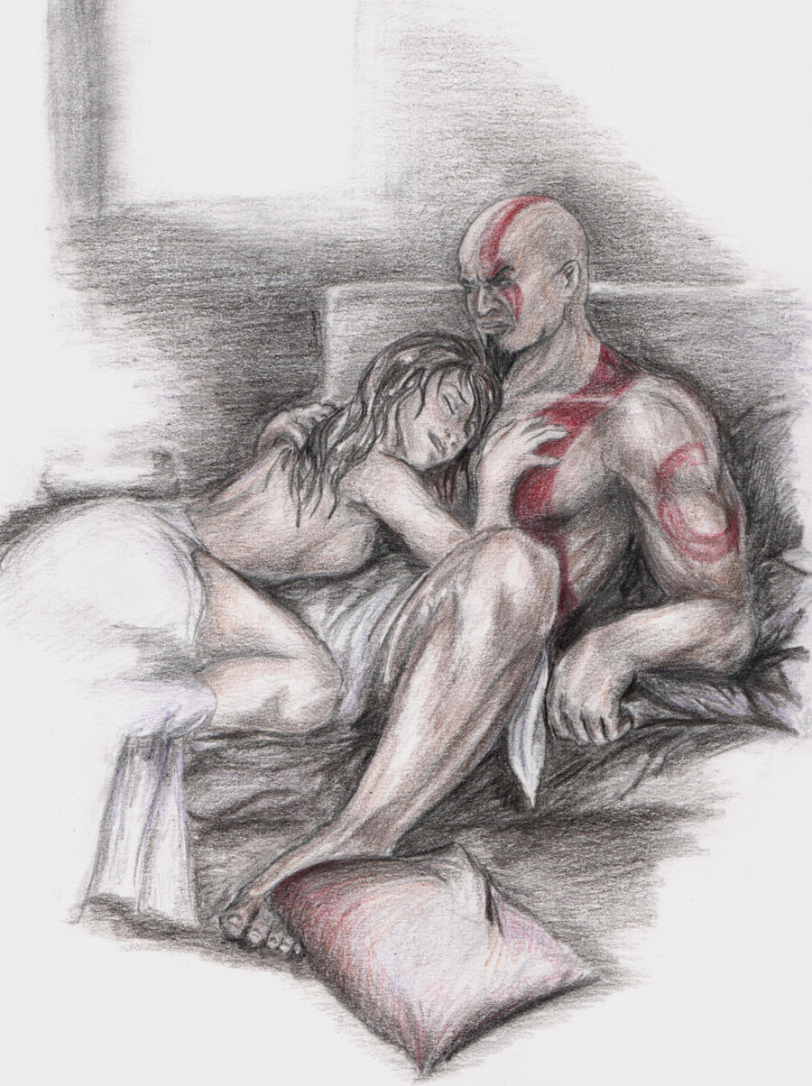 1boy1girl bald_man blanket couple female god_of_war hug hugging husband_and_wife kratos lysandra_(god_of_war) male male/female mevsk pencil_(artwork) pillow romantic romantic_couple sleeping sleeping_on_partner sleeping_on_person wife wife_and_husband