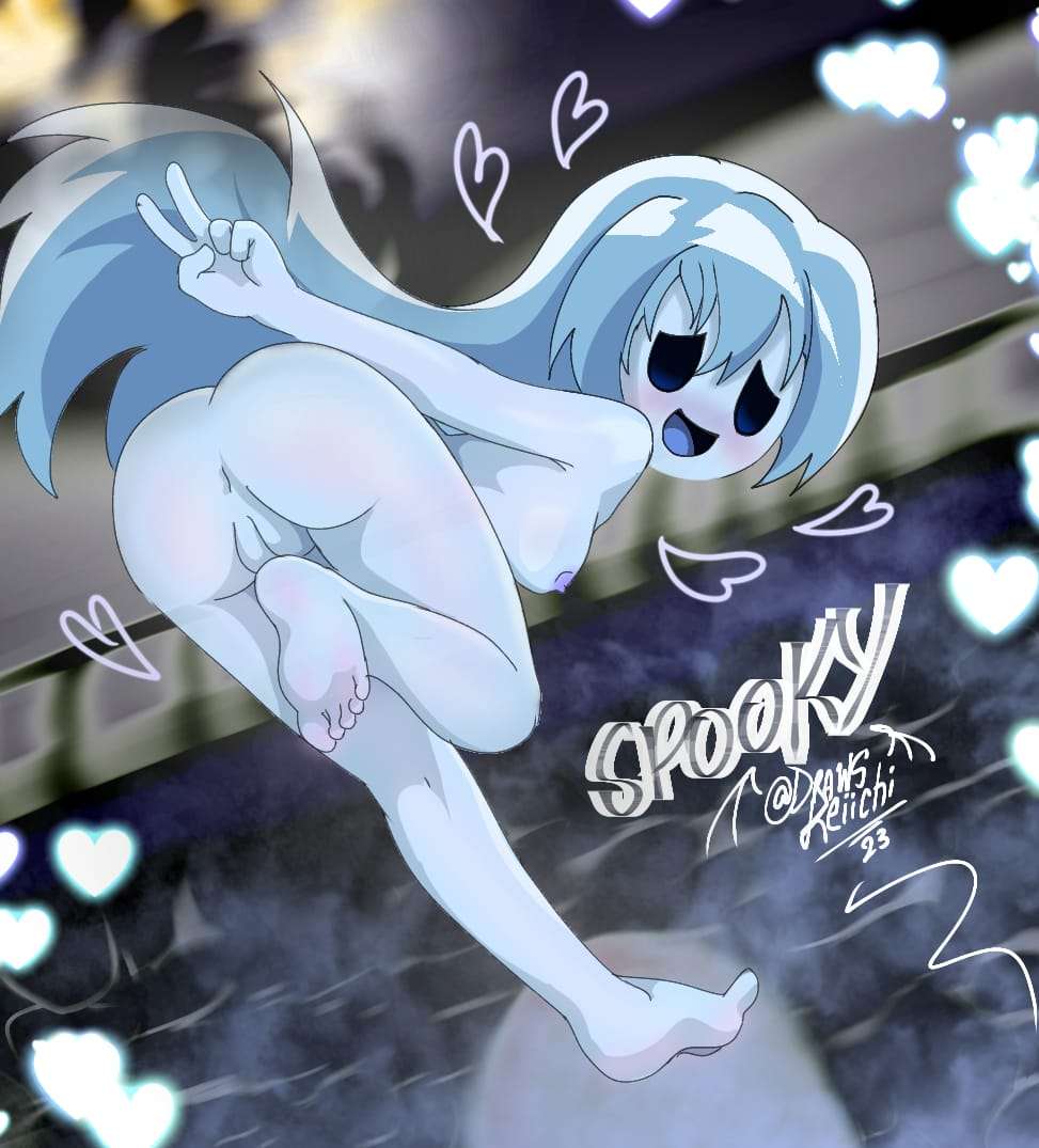 anus, ass, asshole, blush, breasts, cute, feet, female, ghost, ghost girl, keiichil123, mob face, nipples, pussy, solo, spooky (shojs), spooky's house of jump scares, spooky's jump scare mansion