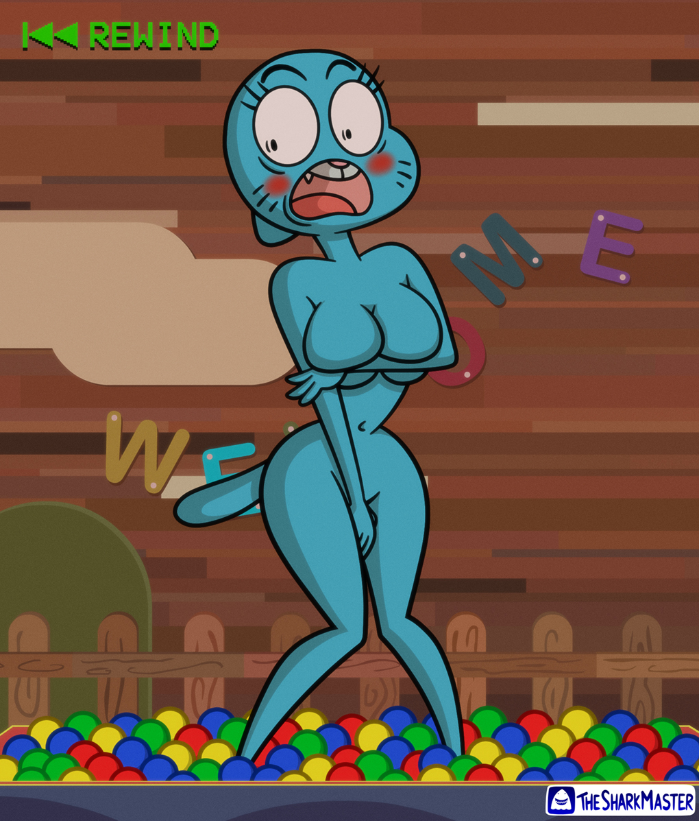 1girls ball_pit blush breasts canonical_scene completely_nude covering covering_breasts covering_crotch covering_self embarrassed embarrassed_nude_female enf large_breasts naked nicole_watterson nude parody public public_nudity solo the_amazing_world_of_gumball thesharkmaster tsmdraws