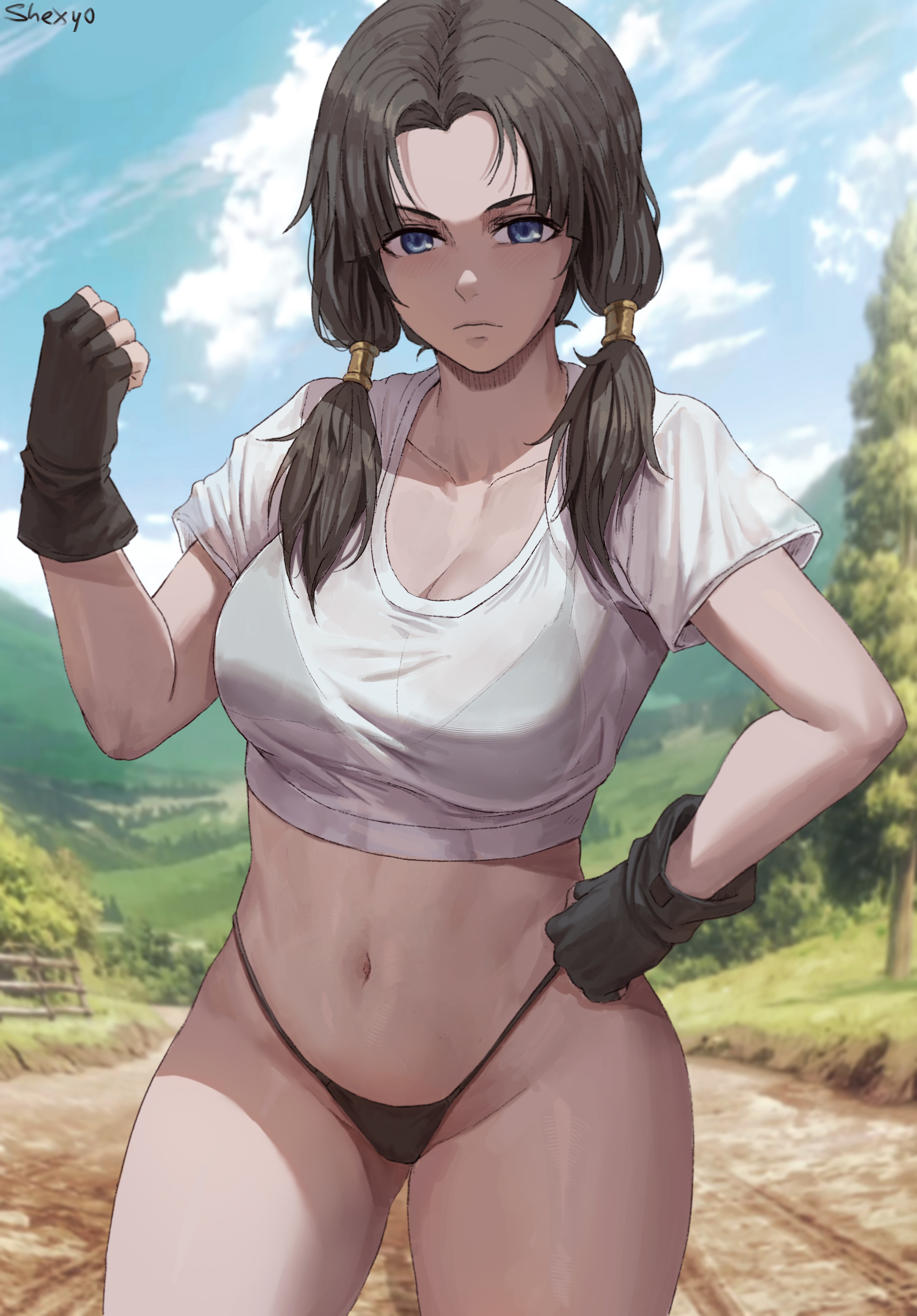 1girls, black hair, blue eyes, bra, brunette, clothed, clothing, dark hair, dragon ball, dragon ball z, female, female focus, female only, light skin, light-skinned female, shexyo, solo, solo female, tagme, thong, thong bikini, thong panties, videl