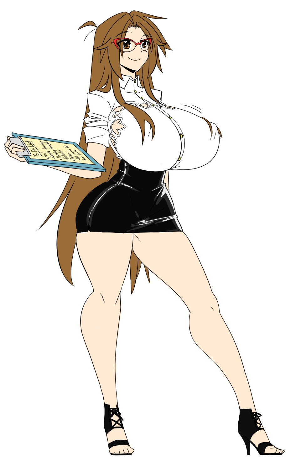 brown_eyes brown_hair glasses heels huge_breasts long_hair matsu-sensei mattie_(matsu-sensei) original_character solo_female tall_female thick_thighs wide_hips