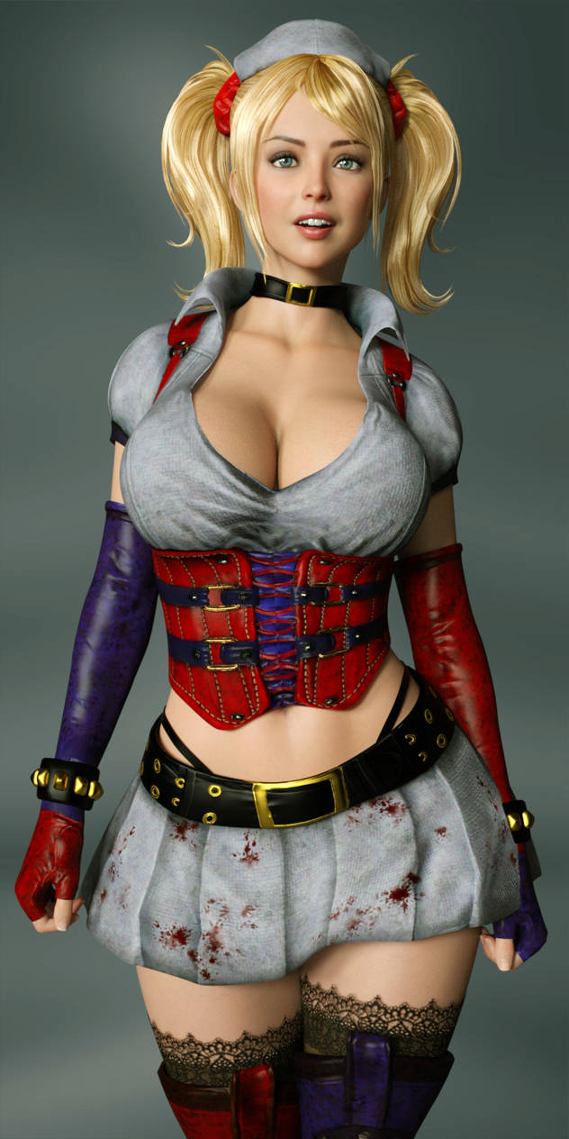 1girls 3d 3d_(artwork) agnez_(guhzcoituz) batman:_arkham_asylum batman_(series) big_breasts blonde_hair blue_eyes busty cleavage dc dc_comics eyebrows eyelashes eyes female female_only fully_clothed guhzcoituz hair harley_quinn_(cosplay) hourglass_figure large_breasts light-skinned_female light_skin lips original original_character pigtails solo thighs toned toned_female waist