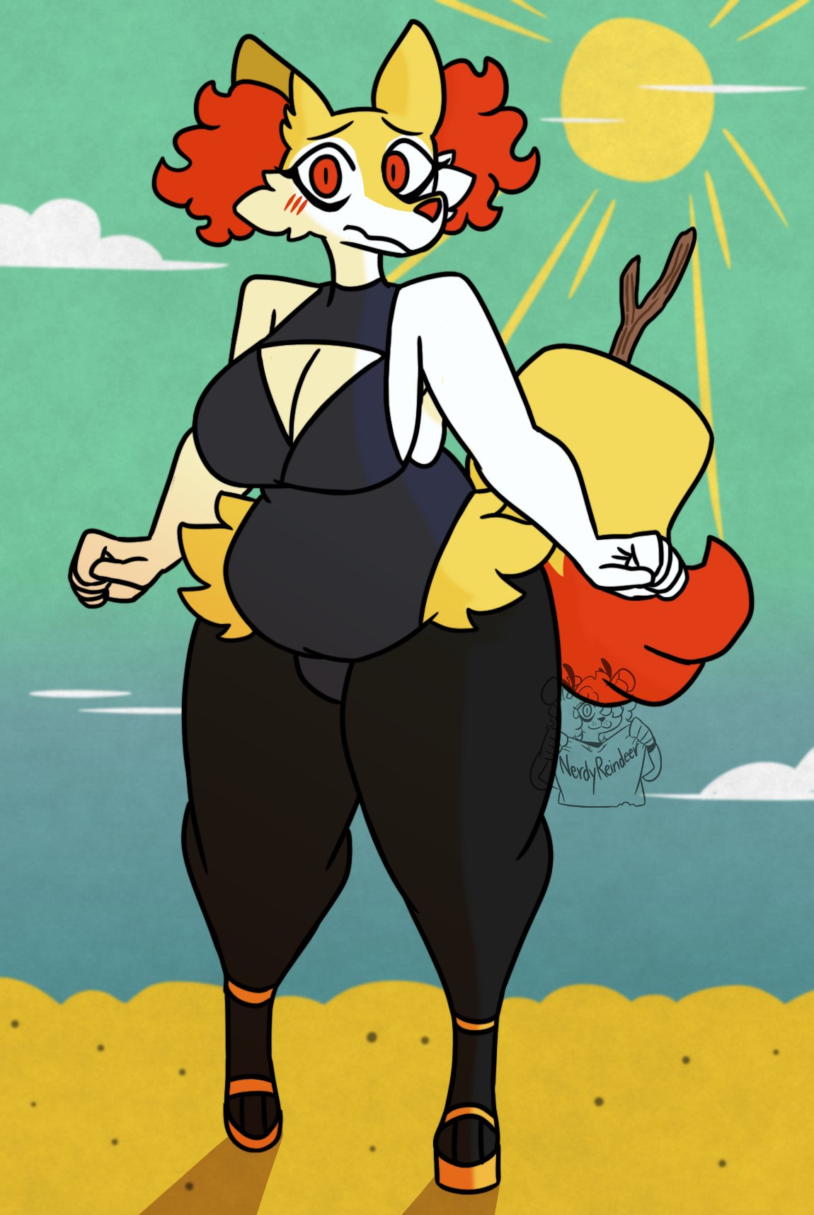 anthro_only big_breasts braixen breasts female nerdyreindeer pokémon_(species) pokemon pokemon_(species) thick_thighs wide_hips