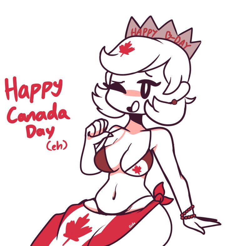 bikini canada_(countryhumans) canada_(egobuzz) canada_day canadian_flag clothing countryhumans countryhumans_girl female giidenuts human pale_skin short_hair simple_background small_breasts swimwear white_background white_body white_hair white_skin