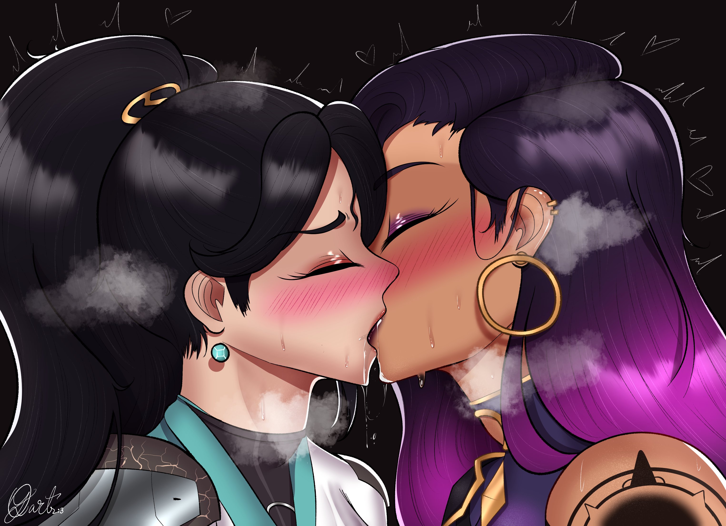 2girls, close-up, deepthroat, dildo, dildo deepthroat, dildo in mouth, double dildo, double dildo deepthroat, drool, drooling, female, female only, gag, gagging, kissing, lesbian kiss, lipstick, multiple females, multiple girls, oral, oral sex, qiyarts, reyna (valorant), riot games, sage (valorant), saliva, saliva string, sweat, tagme, throat barrier, throat bulge, throat training, valorant, yuri