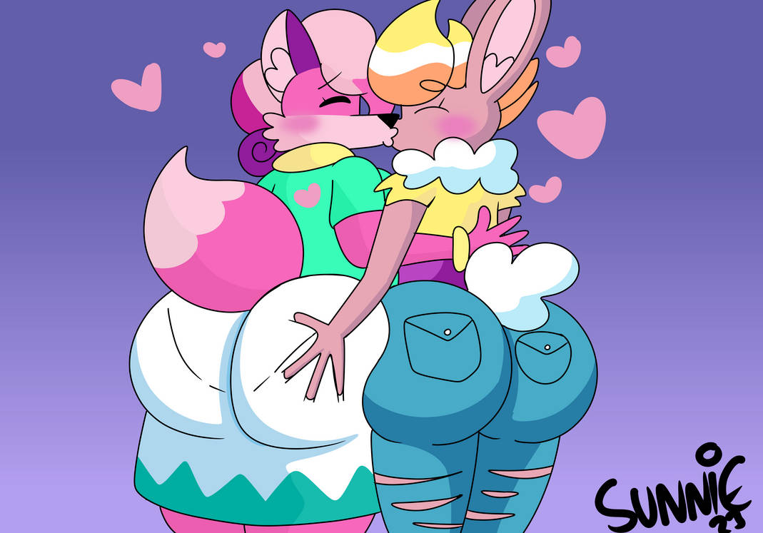 2girls allison_goleta ass_in_dress brappycatty butt butt_grab female female_only kiss kissing lesbian lesbian_kiss lesbians melody_amaranth super_lesbian_animal_rpg