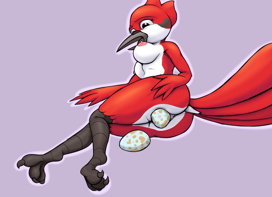 anthro anus ass avian bird breasts egg egg_laying female margaret_smith_(regular_show) nipples nude pussy red_feathers regular_show tail te