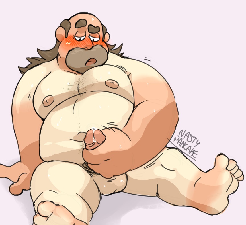 balls beard blush boner chest_hair chubby erection facial_hair fat_man feet greg_universe long_hair male male_focus male_only masturbation motion_lines nasty_pancake nude overweight penis pubic_hair raised_eyebrow sitting solo solo_male spread_legs steven_universe stroking_penis sweaty tanline thick_eyebrows tight_grip