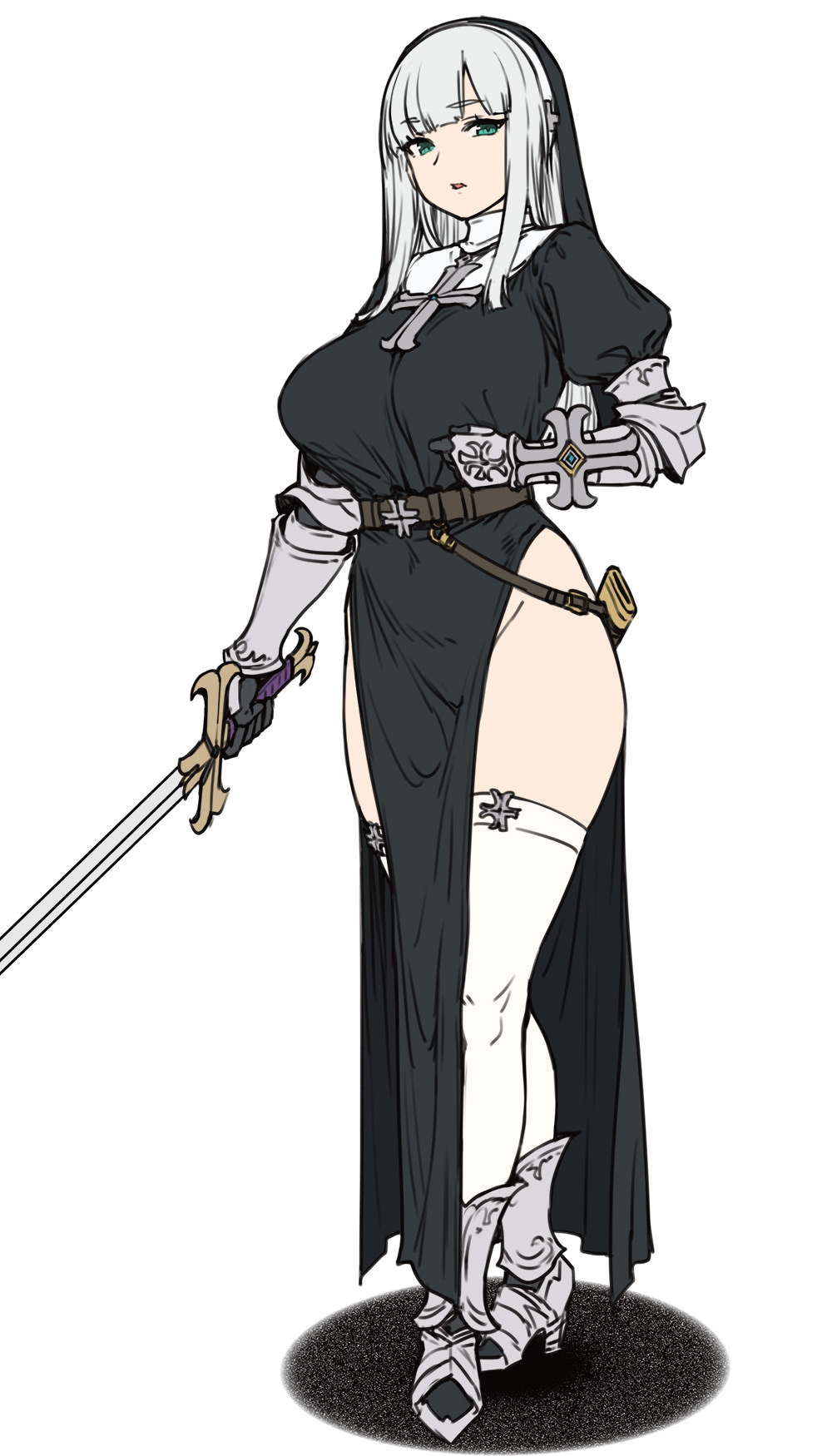 1girls big_breasts black_dress breasts cross female female_only houtengeki human human_only light-skinned_female light_skin nun nun's_habit nun_outfit pelvic_curtain tagme thick_thighs thighhighs voluptuous voluptuous_female warrior_nun white_hair