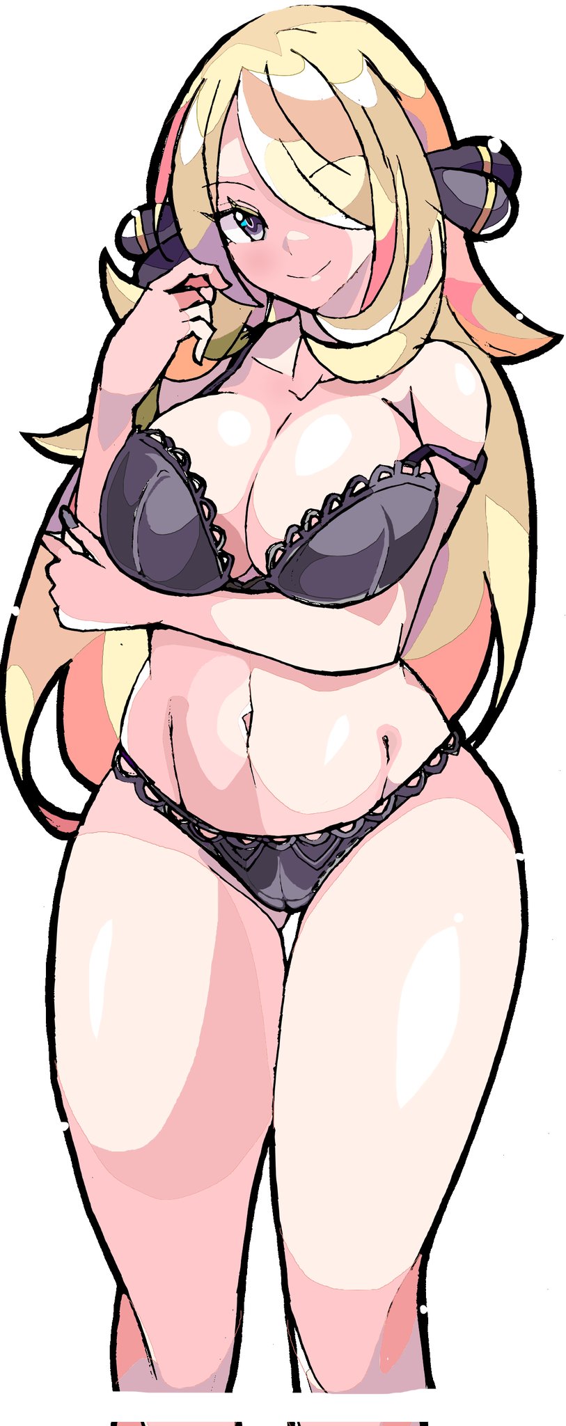 breasts cynthia_(pokemon) enpe female female_only lingerie pokemon solo