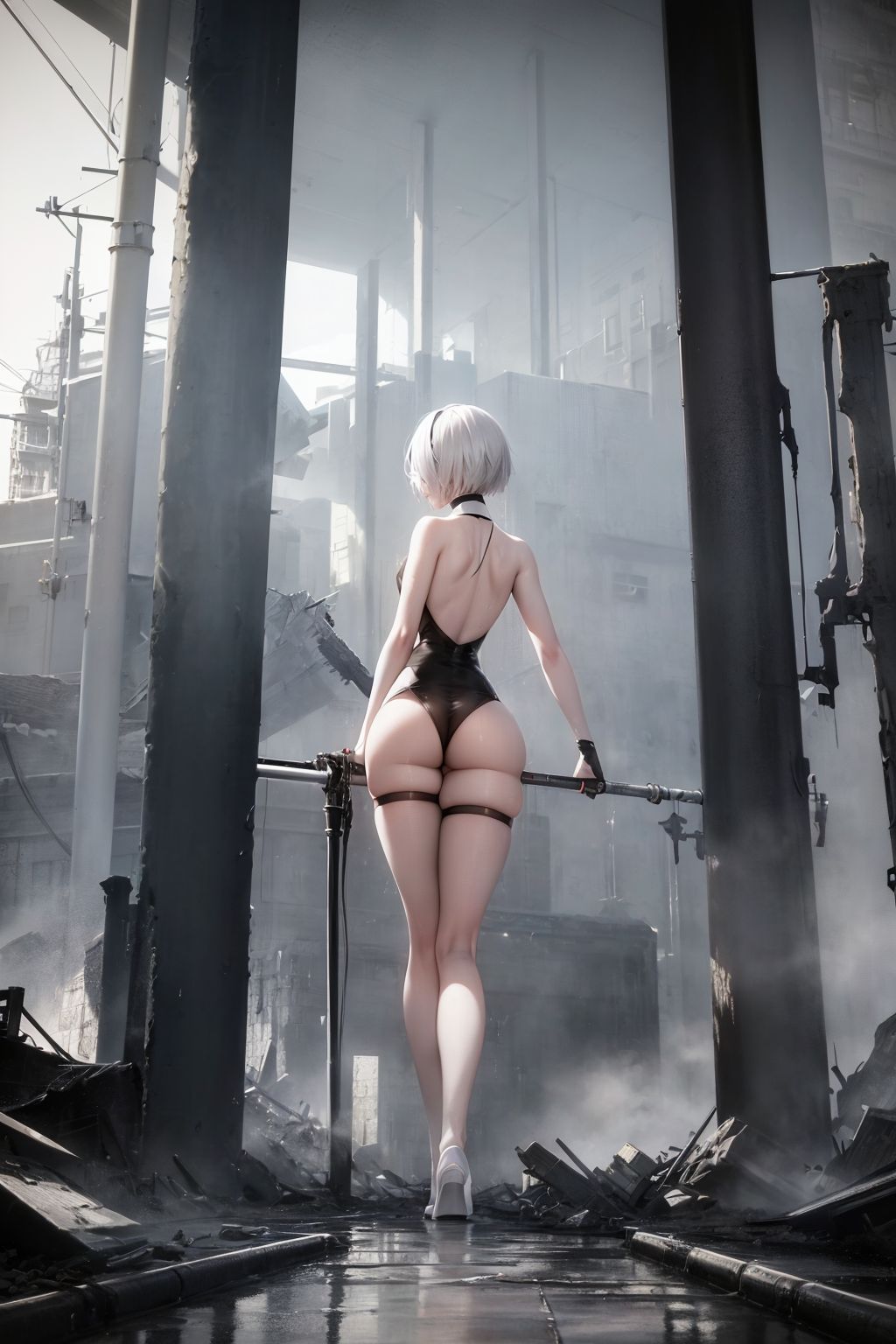 ai_generated ass big_ass leotard nier:_automata shinshiai shoes square_enix stable_diffusion swimsuit thong_leotard white_hair yorha_2b