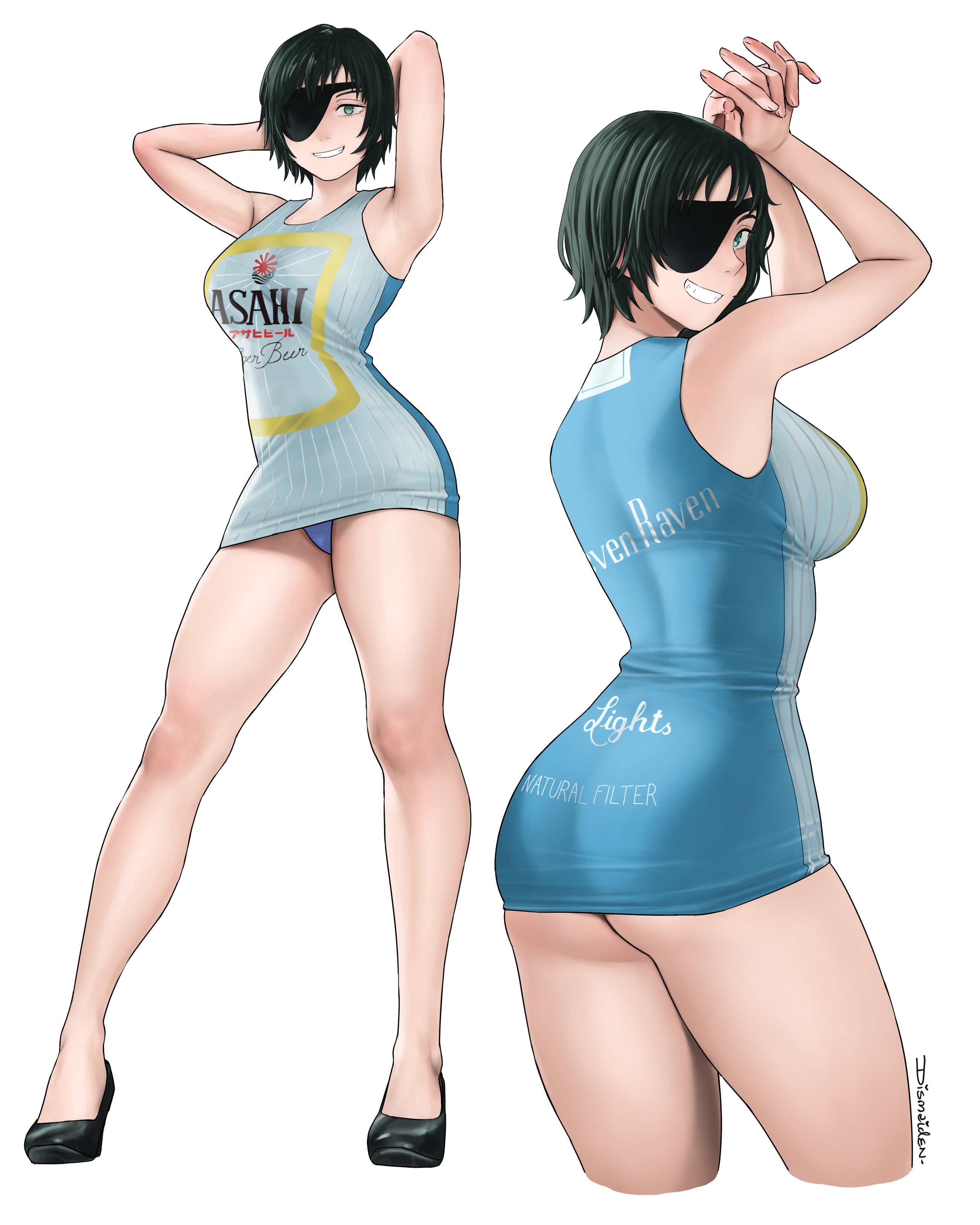 ass, big ass, big breasts, breasts, chainsaw man, character sheet, dismaiden, dress, female, female only, heels, himeno (chainsaw man), looking at viewer, mappa, panties, short dress, upskirt