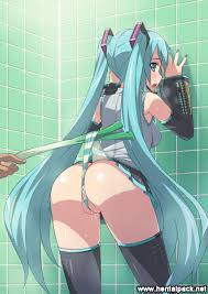 1girls 2d anonymous_character artist_request bare_shoulders black_thighhighs blue_hair clothed color detached_sleeves female fully_clothed grey_shirt hands_against_wall hatsune_miku holding_object leaning leaning_forward leek light-skinned_female light_skin long_hair looking_back lowres open_mouth panties pleated_skirt shirt skirt sleeveless sleeveless_shirt sleeves striped_panties thighhighs twintails url vocaloid watermark wedgie