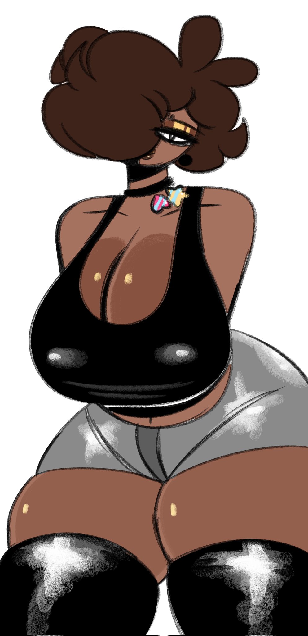 1girls antdraws big_breasts big_female bra breasts buglatte bugspresso cleavage cleavage_cutout cleavage_overflow cleavage_window dark-skinned_female dark_hair dark_skin female female_focus female_only hair hair_over_one_eye large_breasts lofiglade marblebit massive_breasts pint_(antdraws) pixelsoda smolmarble solo solo_female solo_focus tank_top tanktop thick thick_hips thick_legs thick_thighs