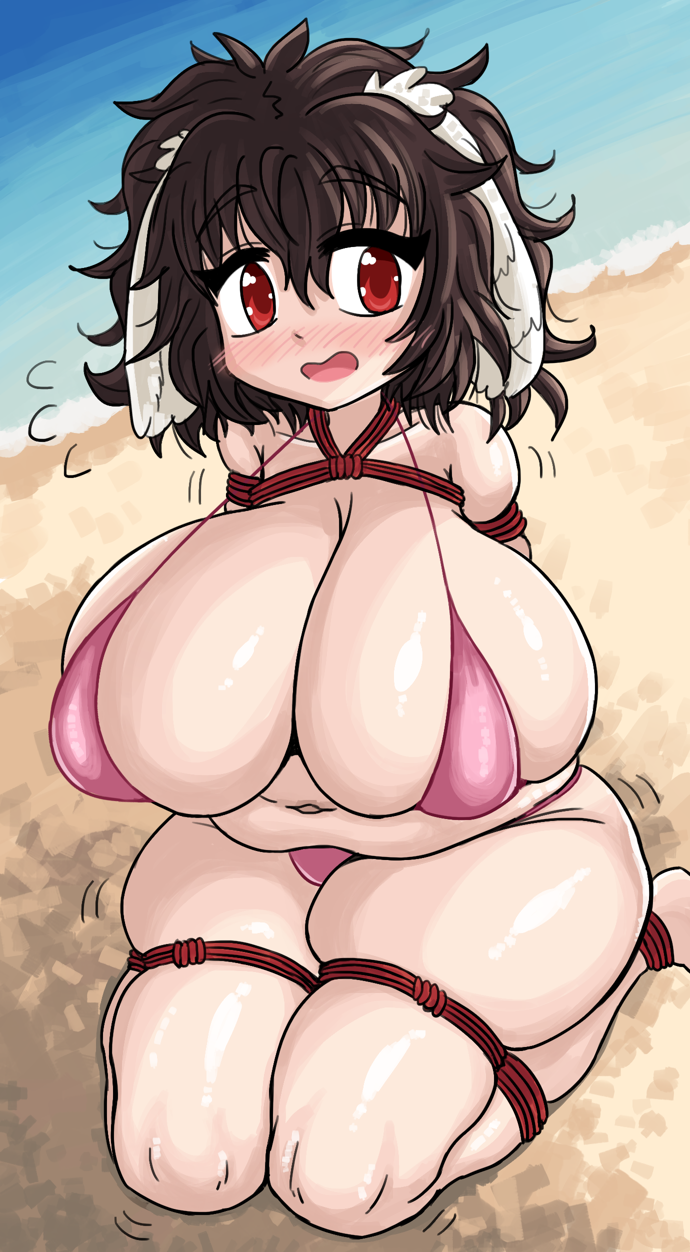 1girls beach beanroll big_breasts big_thighs bikini blush breasts busty chubby curvy enormous_breasts fat female female_only giant_breasts gigantic_breasts gigantic_thighs huge_breasts huge_thighs hyper_breasts large_breasts massive_breasts massive_thighs navel red_eyes rope rope_bondage solo solo_female swimsuit tewi_inaba thick_thighs thighs touhou wide_thighs