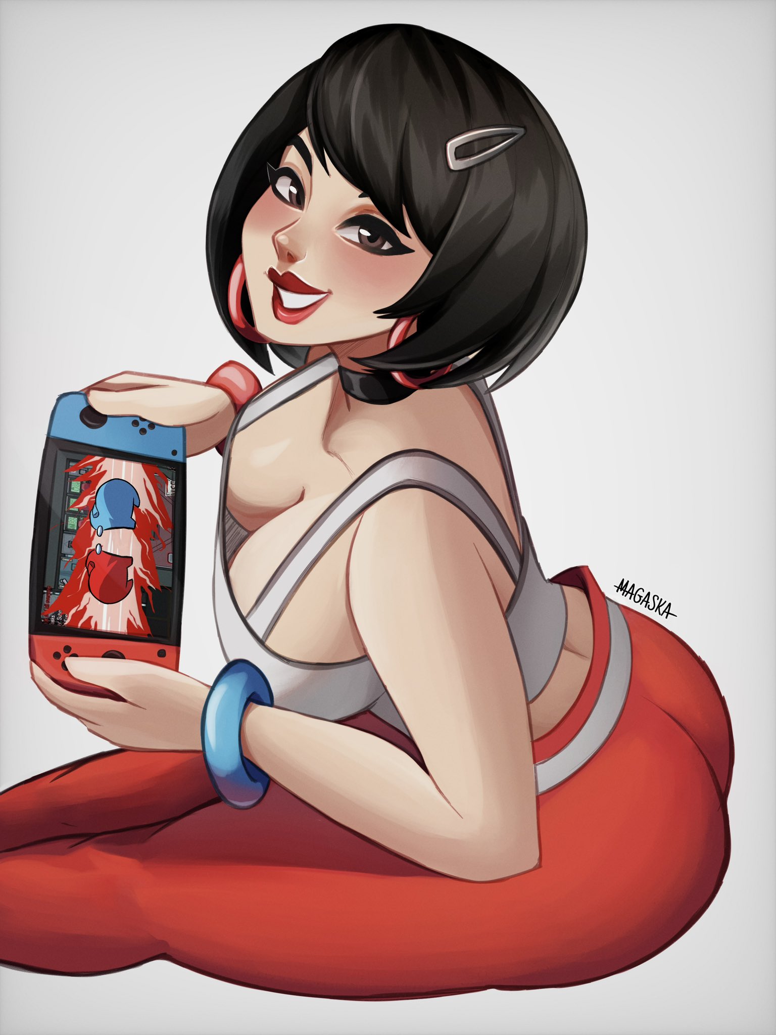 1girls, among us, ass, big ass, big breasts, big butt, black hair, bracelet, breasts, brown eyes, cleavage, earrings, epic games, evie (fortnite), female, female only, fortnite, fortnite: battle royale, hoop earrings, innersloth, looking at viewer, magaska19, nintendo switch, non-nude, solo, tank top