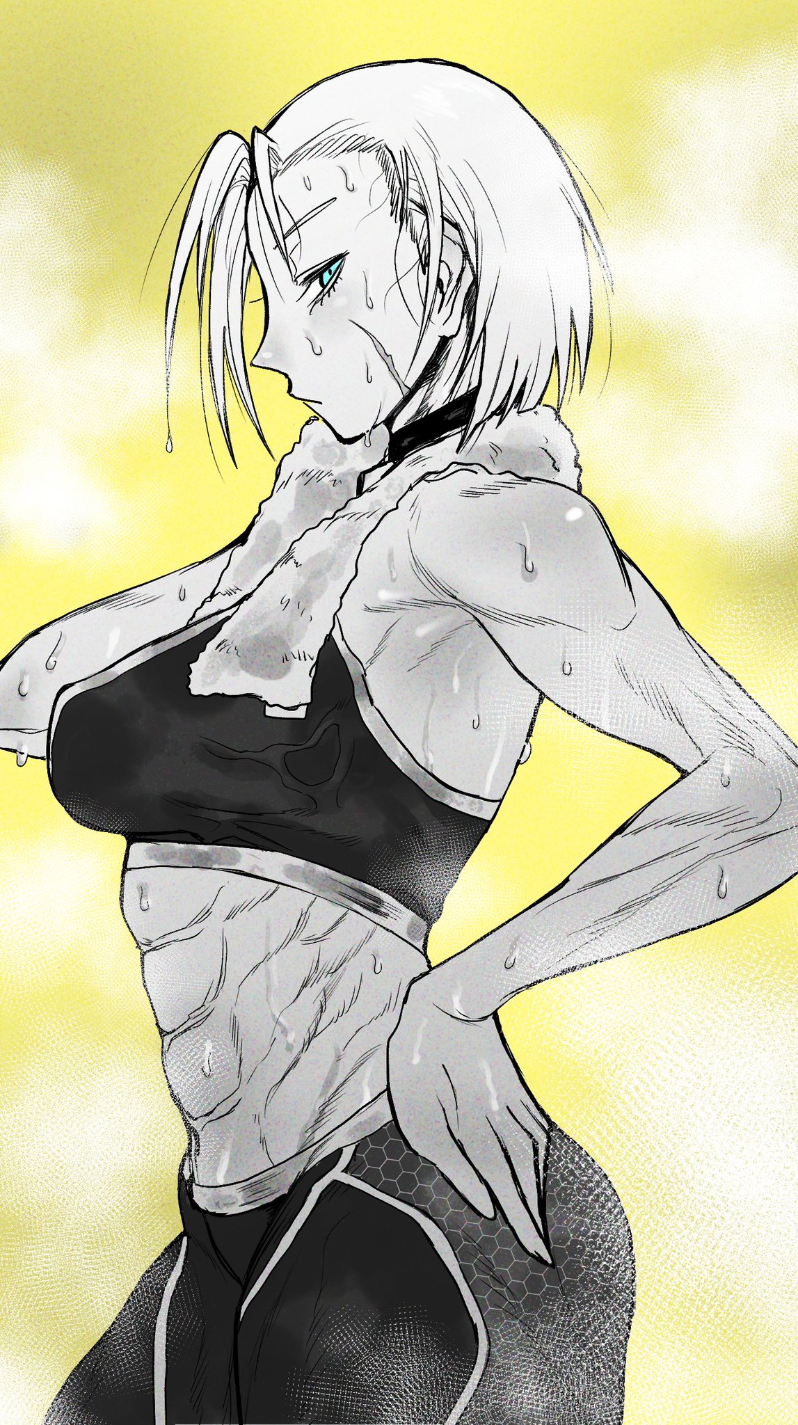 1girls abs after_workout akasa523 artist_name bare_shoulders blue_eyes breasts cammy_white choker collar female female_only fit fit_female fully_clothed looking_at_viewer muscular muscular_female post_workout scar scar_on_face scarred scarred_face shoulders side_view solo sports_bra sportswear steam steaming_body steamy street_fighter street_fighter_6 sweat sweating sweaty sweaty_body tagme tagme_(artist) tight_clothing toned toned_female towel towel_around_neck workout workout_clothes workout_clothing