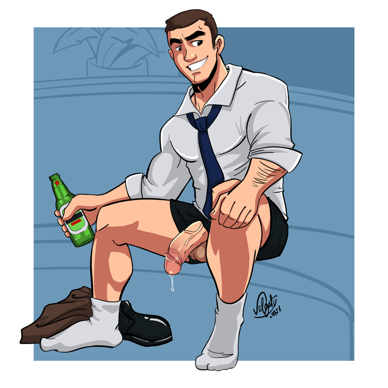 1boy beer boner erect_penis erection hard_on male male_only muscles muscular muscular_male penis_out penis_through_leghole precum precum_drip q-force rick_buck sitting spread_legs veiny_penis velgaty