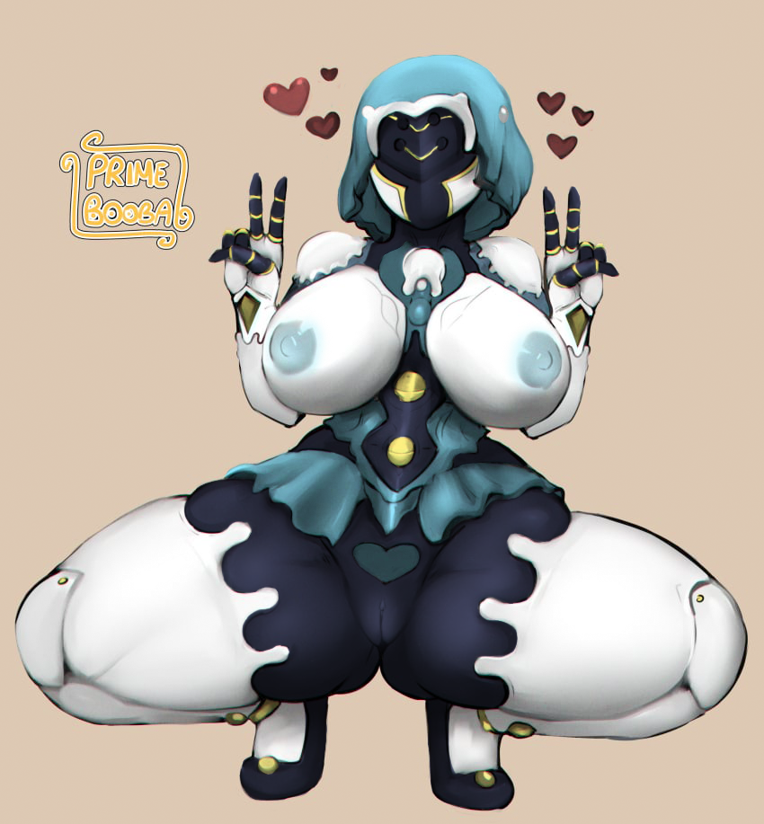 1girls 2d athletic athletic_female colored female guityg huge_breasts huge_thighs presenting primebooba robot robot_girl solo solo_male spread_legs squatting tagme v_sign warframe yareli_(warframe)