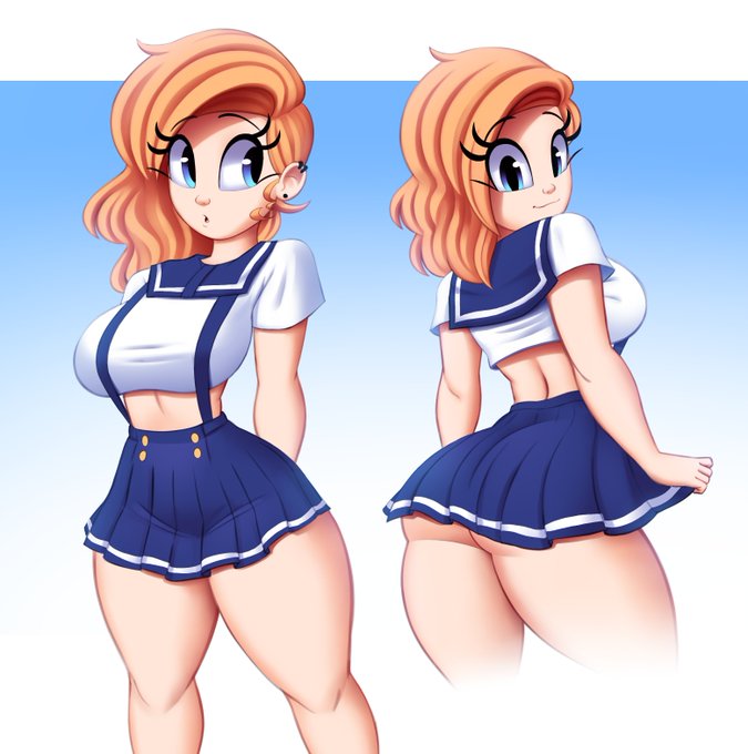 1girls, ass, big breasts, blonde hair, blue eyes, breasts, cassidy (saymanart), female, original, piercing, saymanart, school uniform