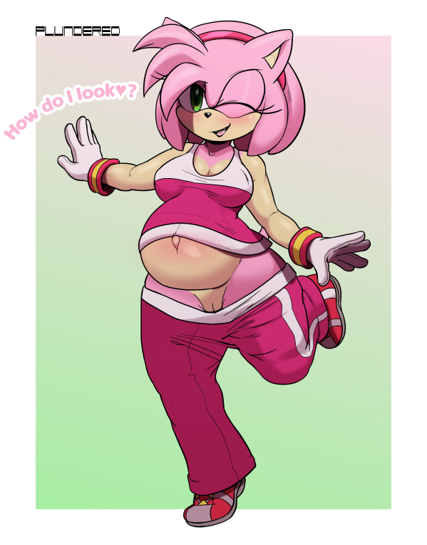 1girls absurdres amy_rose anthro blush dialogue edit english_text eulipotyphlan furry genitals hedgehog highres humanoid_genitalia mammal one_eye_closed pinup plundered pose pregnant sega sole_female solo sonic_(series) sonic_riders sonic_the_hedgehog_(series) text visible_pussy wink