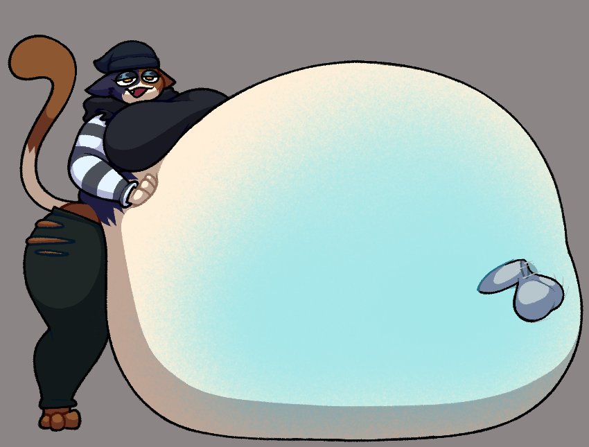 anthro big_belly big_breasts bloated_belly breasts calico_cat chip_at_night fat female fortnite furry hyper inflated_belly inflation inflation_fetish meow_skulls_(fortnite) navel_penetration tagme