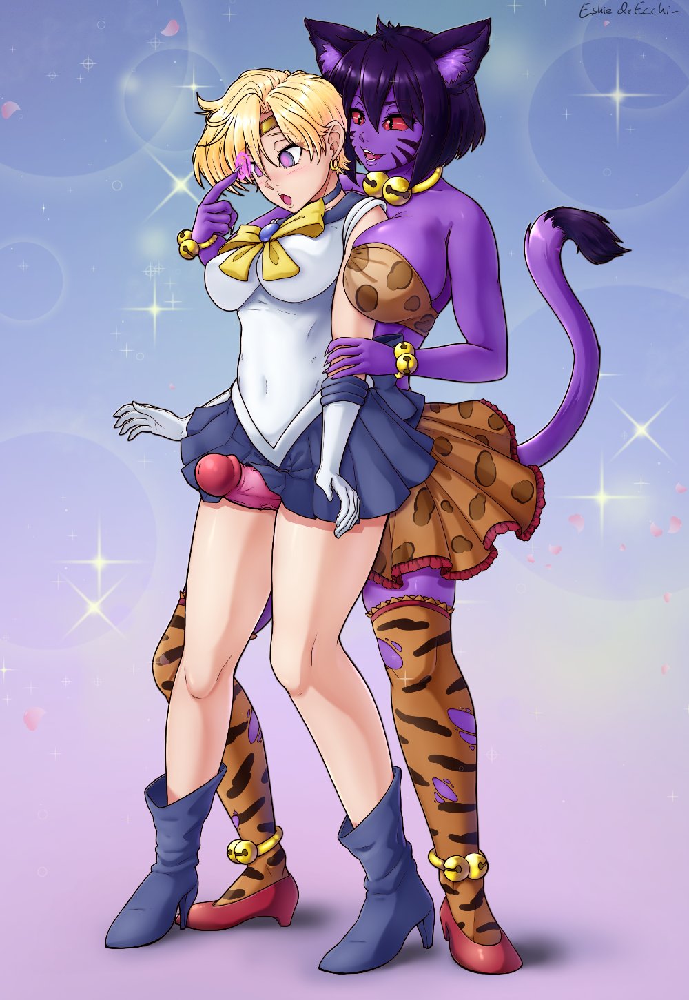 1futa 1girls 2021 :o arm_grab big_breasts big_penis bishoujo_senshi_sailor_moon blonde_hair breasts cat_ears cat_tail clothed clothing commission duo erection eshiede feline feline_humanoid female from_behind full_body fully_clothed futa_on_female futanari haruka_tenou heel_boots heels hi_res human humanoid hypnosis leopard_print light-skinned_female light_skin medium_breasts medium_hair mind_control mostly_clothed nekonneru penis penis_between_legs purple_hair purple_skin red_eyes sailor_uranus short_hair skirt slit_pupils standing tail thigh_sex thighhighs topwear torn_thighhighs uniform